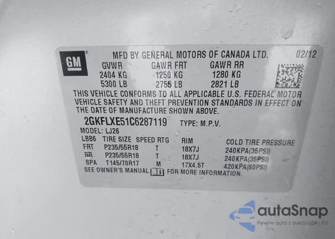 2012 GMC Terrain Slt-2 z USA, uszkodzony, nr VIN 2GKFLXE51C6287119